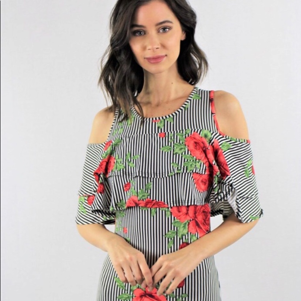 FLORAL PRINT COLD SHOULDER DRESS